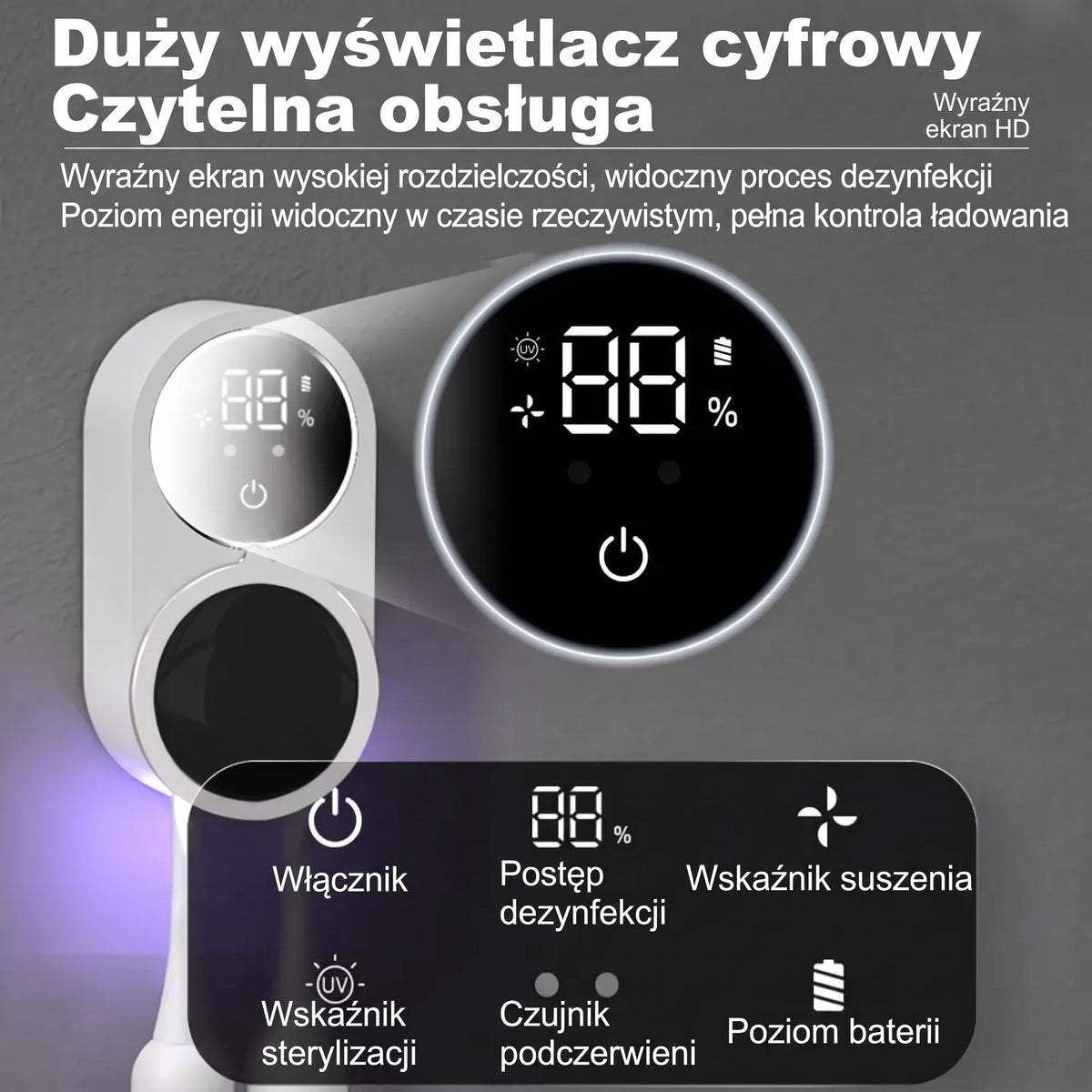 Dentidock™ – Ścienny Uchwyt na Szczoteczki do Zębów z Czujnikiem Podczerwieni i Cyfrowym Wyświetlaczem